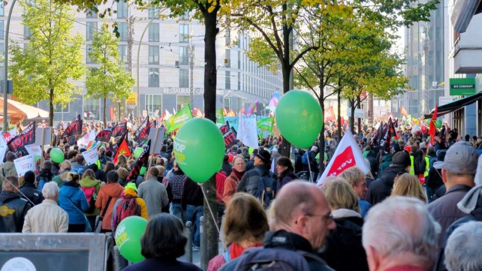 Protest przeciwko porozumieniom TTIP i CETA w Berlinie, 2015 r.