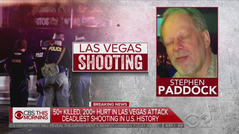 Stephen Paddock zamordował 58 i zranił ponad 500 ludzi podczas strzelaniny na koncercie w Las Vegas. Fot. kadr CBS.