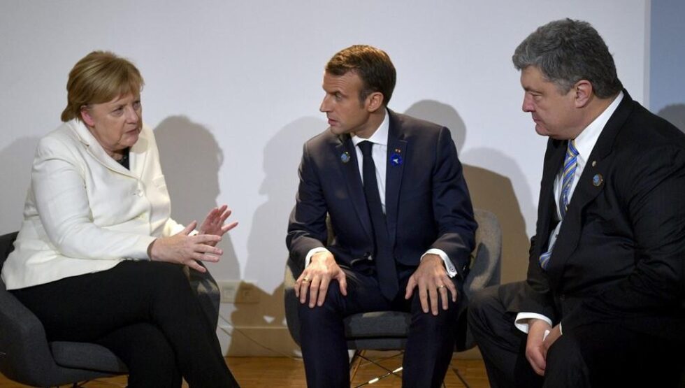 Angela Merkel, Emmanuel Macron, Petro Poroszenko. Fot. administracja prezydenta Ukrainy, CC BY 4.0