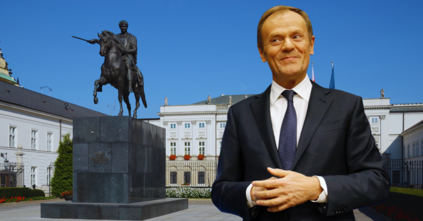 Korpus główny pałacu oraz pomnik księcia Józefa Poniatowskiego Fot.  Marcin Białek/ wikipedia.org, Donald Tusk Fot. Facebook.com, ed. KP