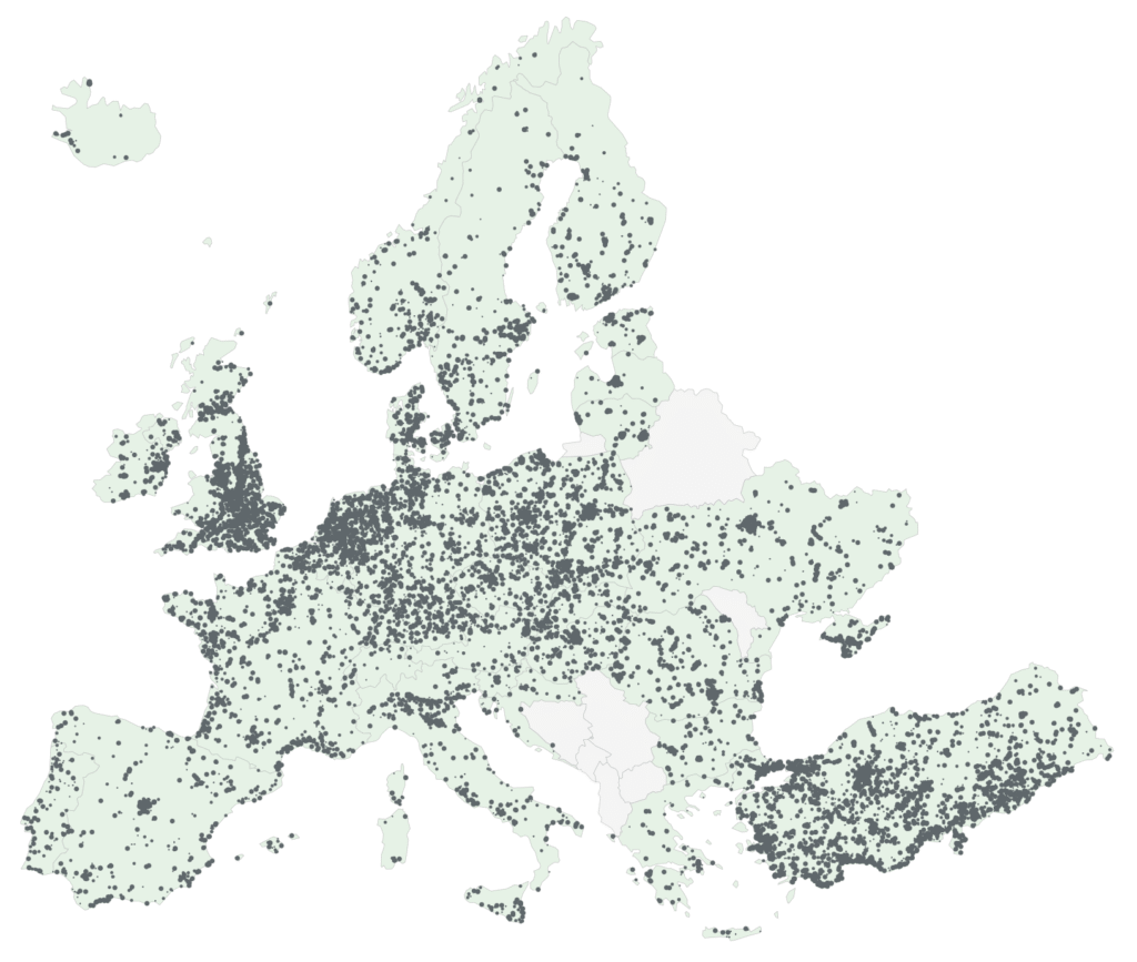 Mapa utraty terenów zielonych w Europie