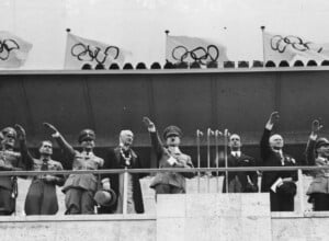 Loża honorowa na stadionie w Berlinie, sierpień 1936 r.