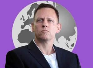Peter Thiel na tle kuli ziemskiej