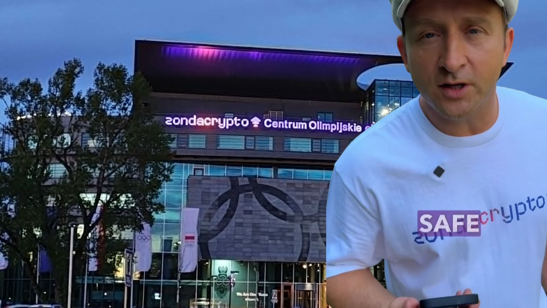 Borys Szyc i budynek Zondacrypto Centrum Olimpijskie