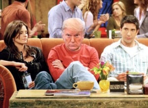 Kadr z serialu „Przyjaciele” z nałożonym zdjęciem Donalda Trumpa