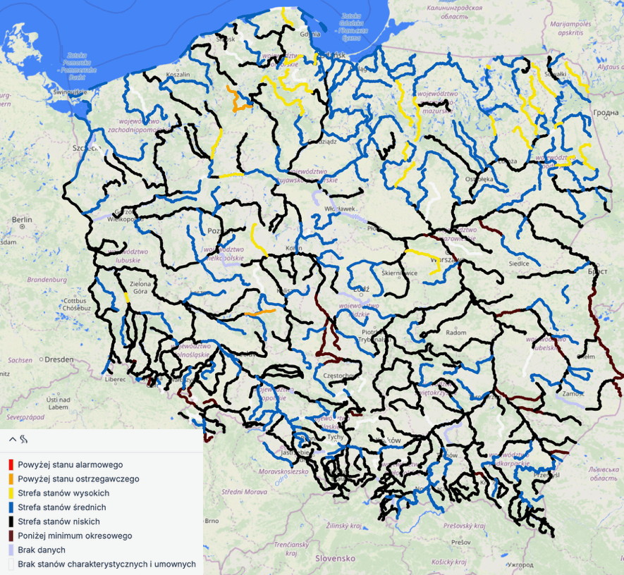 Aktualny stan wody w rzekach, sierpień 2026