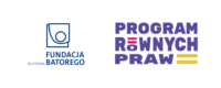 Logo collage showing Fundacja Batorego (blue square with curved line) and Program Równych Praw (bold purple text with yellow bars).
