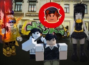 Kompilacja postaci z Rovloxa, każda trzyma w ręce nóż